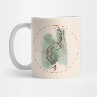 watercolor minimalistic Koi fish in a golden circle Mug